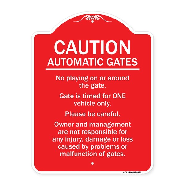 Caution Automatic Gates No Playing Gate Is Timed For One Vehicle Management Not Respo, RW-1824-9992
